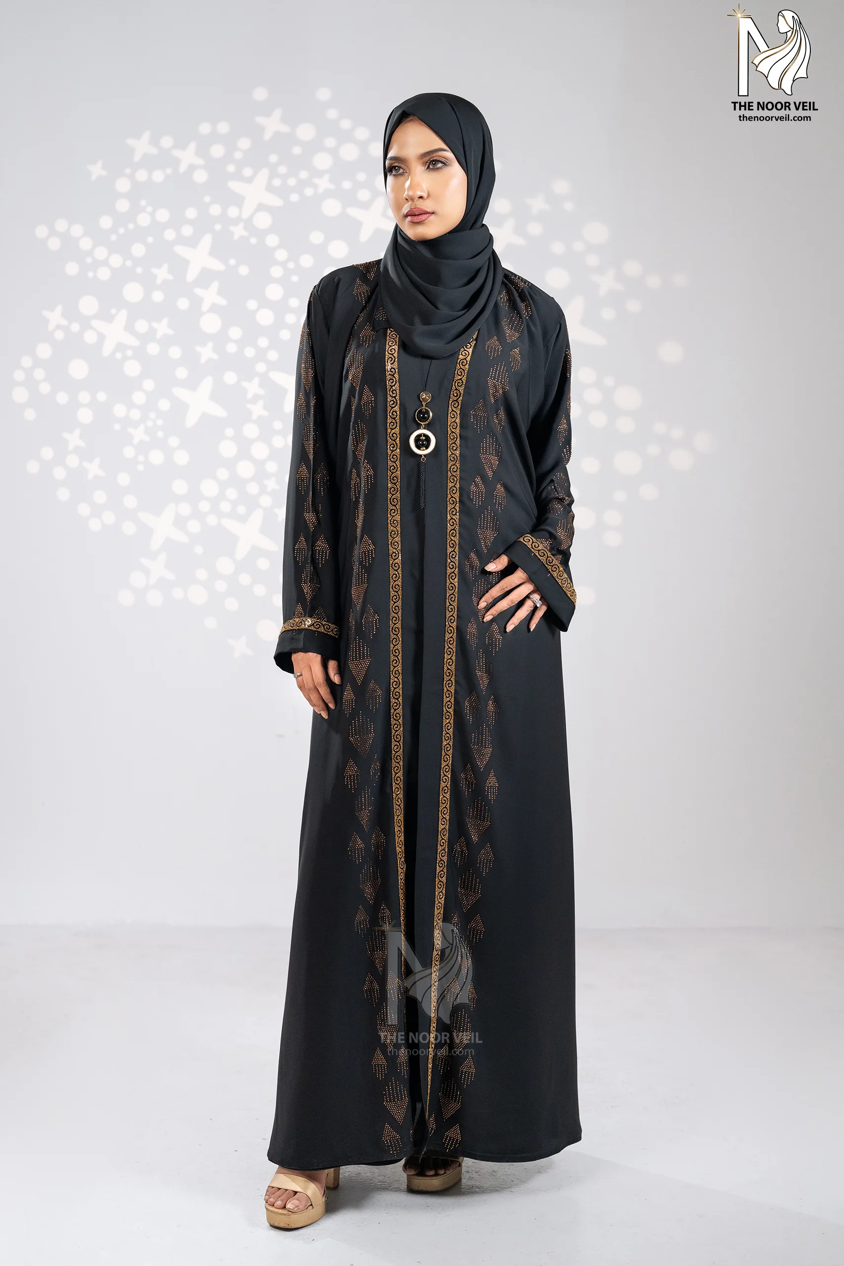 Full body front view 2 of Kyra Abaya black
