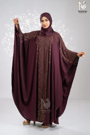 asthetic view of mahnoor abaya deep maroon