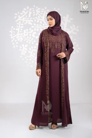 Asthetic Full Body front view of the Meher Abaya Maroon