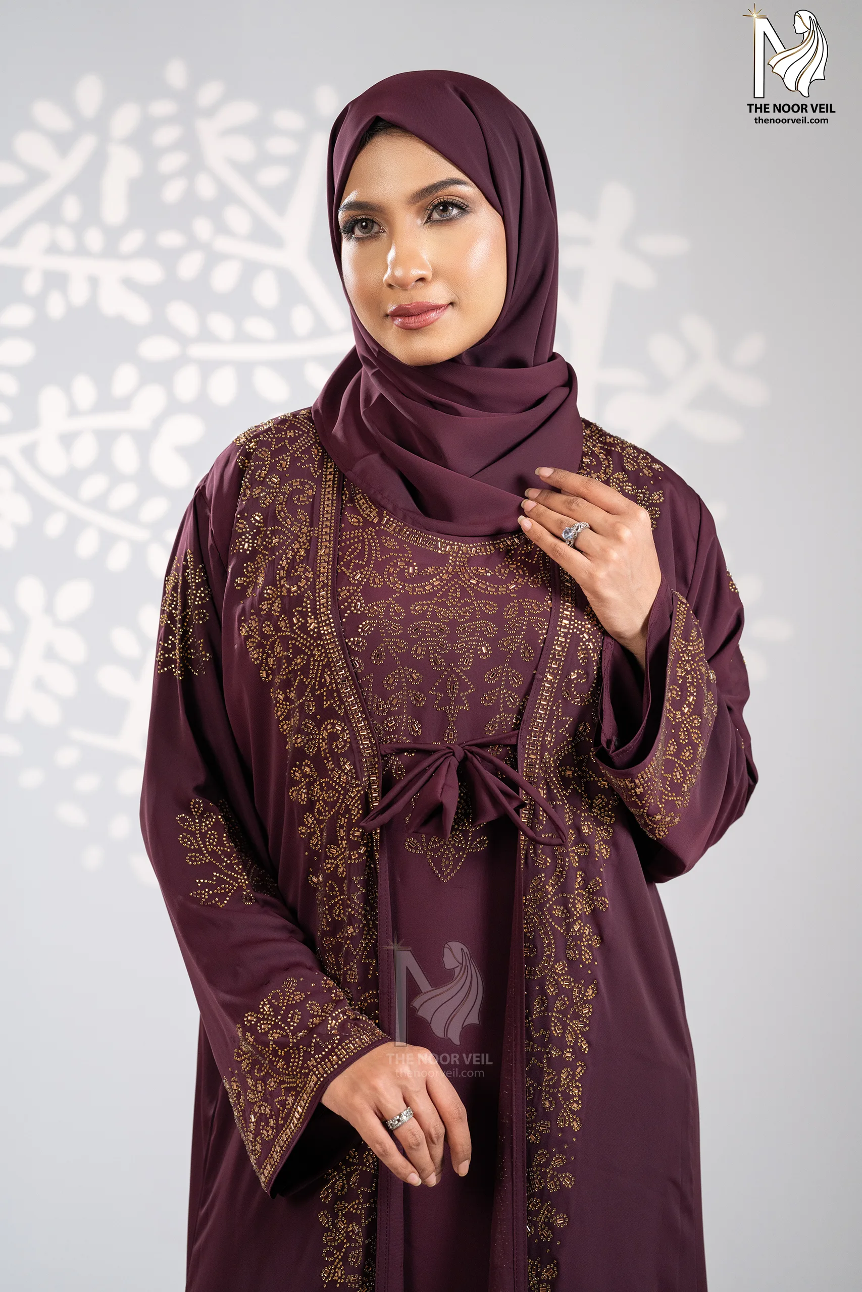 Portrait view of the Meher Abaya Maroon